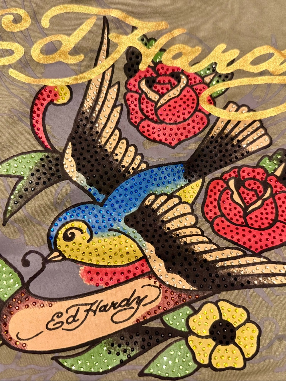 ED HARDY JRS large crop rhinestone tee NWT - Picture 2 of 8